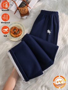 SHEIN Teen Girls Curved Leg Loose Gray Sweatpants, Casual Fashion All-Match Versatile Sports Long Pants, Suitable For Dancing, School, Sports - Blue - View 9