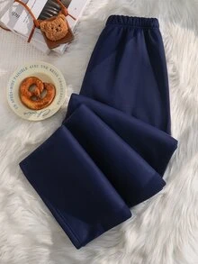 SHEIN Teen Girls Curved Leg Loose Gray Sweatpants, Casual Fashion All-Match Versatile Sports Long Pants, Suitable For Dancing, School, Sports - Blue - View 2