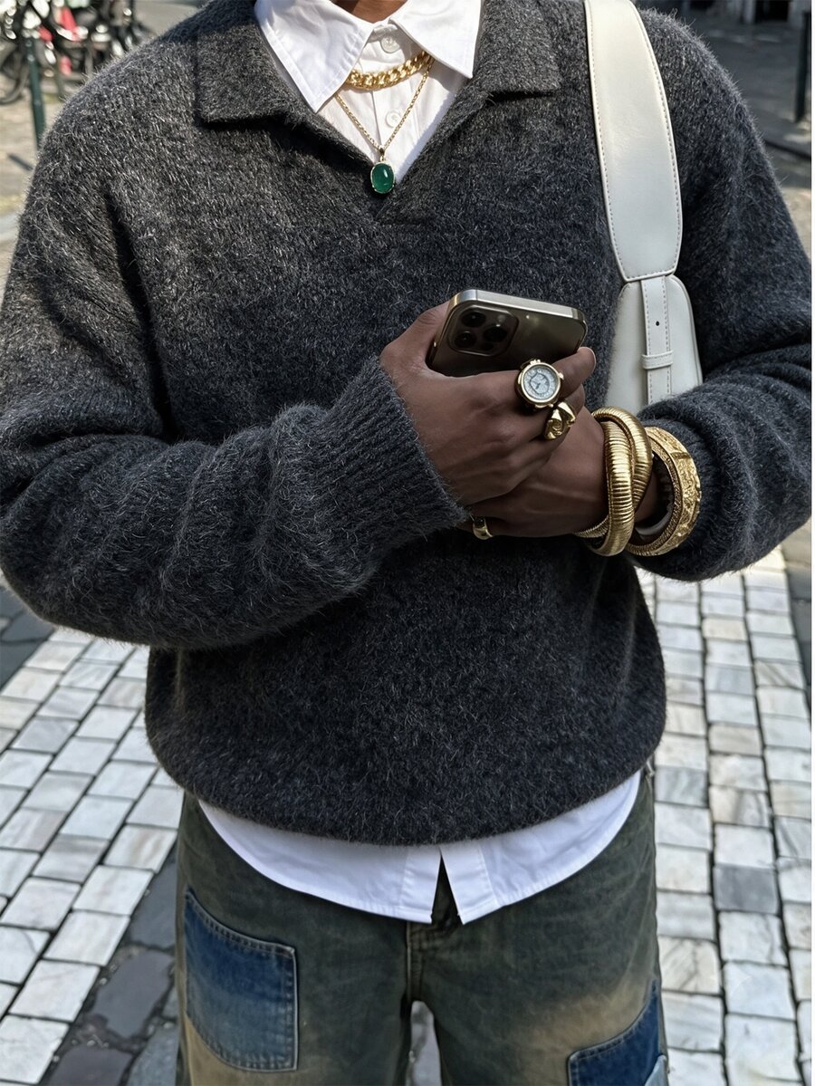 RONVEXI Men's Solid Color Casual Versatile Daily Wear Long Sleeve Sweater - Multicolor - View 1