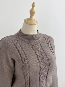 Elamini Women's Autumn/Winter Lazy Fashion Vintage Daily Home Commute Versatile Mock Neck Sweater - Brown - View 7