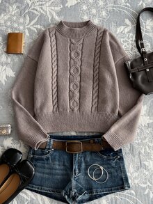 Elamini Women's Autumn/Winter Lazy Fashion Vintage Daily Home Commute Versatile Mock Neck Sweater - Brown - View 3