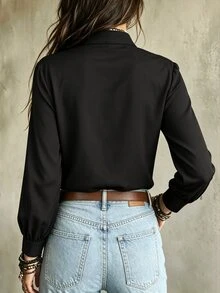 LUMIGAL New Black Embroidered Mesh Spliced Shirt, Exquisite & Elegant For Daily Wear, Date, Commute & Office Business, Old Money Quiet Luxury - Black - View 2