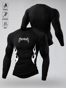 Gym Rark Men's Letter Print Long Sleeve Slim Fit Sports T-Shirt - Black - View 1