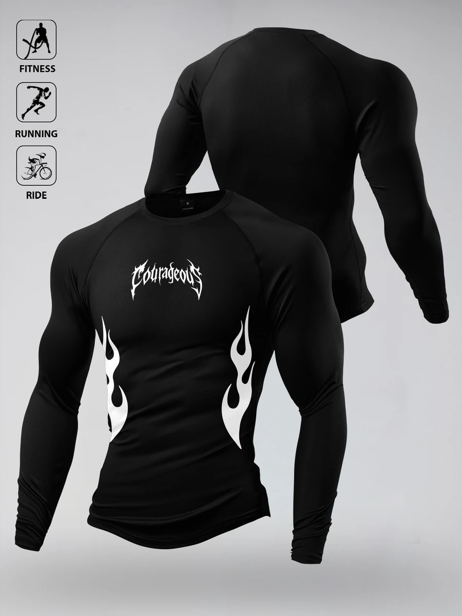 Gym Rark Men's Letter Print Long Sleeve Slim Fit Sports T-Shirt - Black - View 1