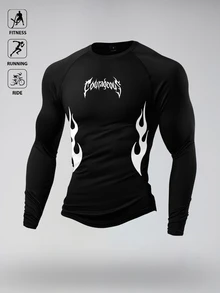 Gym Rark Men's Letter Print Long Sleeve Slim Fit Sports T-Shirt - Black - View 2