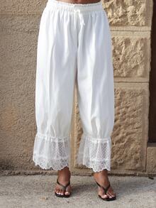 Yess Loren Women Vintage Lace Puffed Long Pants Fall Cloth For Women - White - View 6