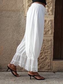 Yess Loren Women Vintage Lace Puffed Long Pants Fall Cloth For Women - White - View 4