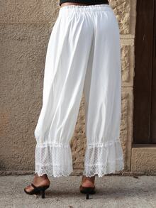 Yess Loren Women Vintage Lace Puffed Long Pants Fall Cloth For Women - White - View 2