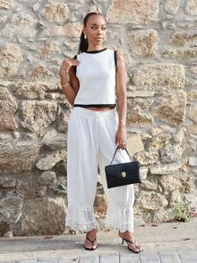 Yess Loren Women Vintage Lace Puffed Long Pants Fall Cloth For Women - White - View 3
