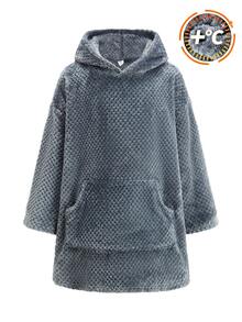 SHEIN 青少年男孩純色長袖口袋設計連帽居家休閒袍 - 灰色 - 查看 6