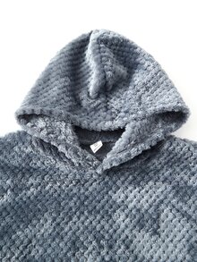 SHEIN 青少年男孩純色長袖口袋設計連帽居家休閒袍 - 灰色 - 查看 3