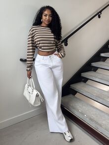 Alexandranx Women's Summer Party/Graduation/Casual/Vacation/Street Style/Y2K/Fashionable/Going Out Loose Fit Pockets Denim Wide Leg White Jeans - White - View 3