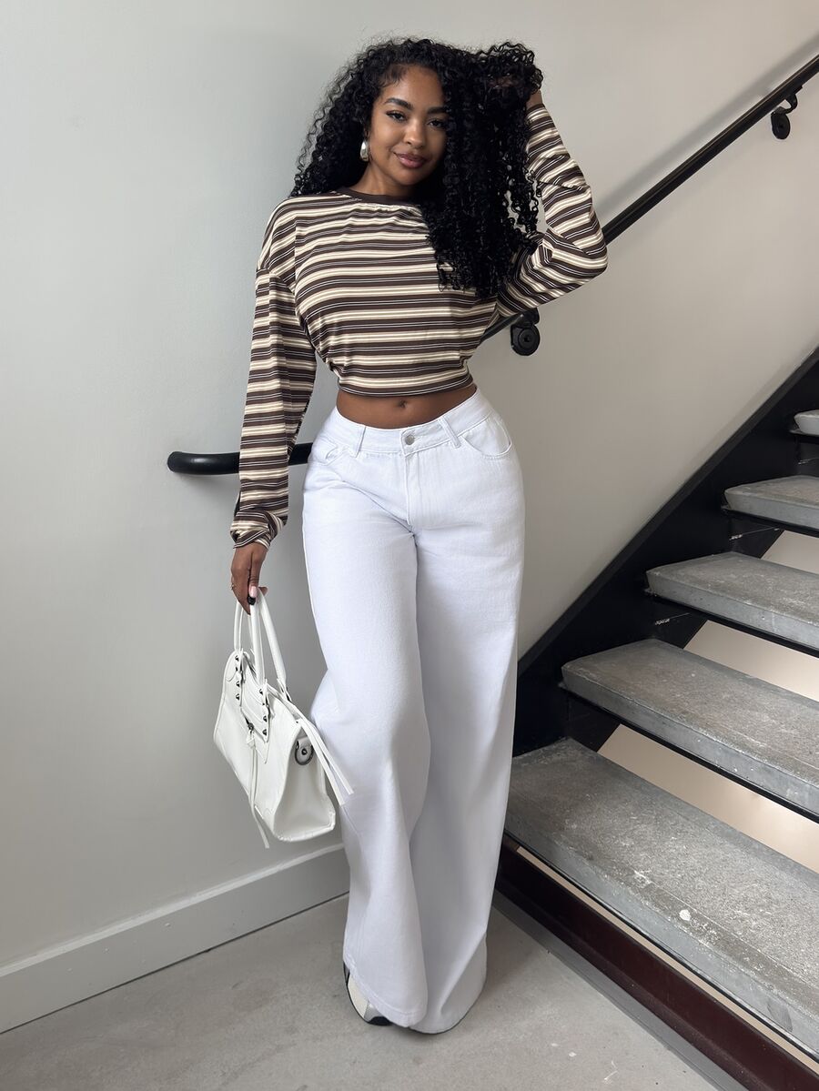 Alexandranx Women's Summer Party/Graduation/Casual/Vacation/Street Style/Y2K/Fashionable/Going Out Loose Fit Pockets Denim Wide Leg White Jeans - White - View 1