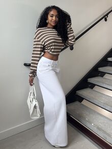 Alexandranx Women's Summer Party/Graduation/Casual/Vacation/Street Style/Y2K/Fashionable/Going Out Loose Fit Pockets Denim Wide Leg White Jeans - White - View 5