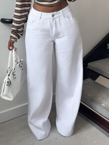 Alexandranx Women's Summer Party/Graduation/Casual/Vacation/Street Style/Y2K/Fashionable/Going Out Loose Fit Pockets Denim Wide Leg White Jeans - White - View 6