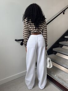 Alexandranx Women's Summer Party/Graduation/Casual/Vacation/Street Style/Y2K/Fashionable/Going Out Loose Fit Pockets Denim Wide Leg White Jeans - White - View 2