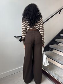 Alexandranx Women's Pocket Button Casual Versatile Daily Wear Wide Leg Jeans - Brown - View 2