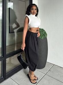 Alexandranx High Neck Rolled Sleeve Crop Knit Top Sexy Top Fashionable Top GNO Concert Girls Night Out - White - View 5