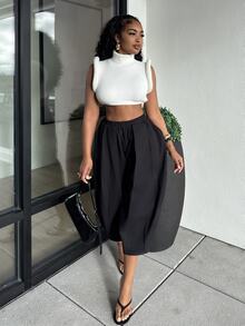 Alexandranx High Neck Rolled Sleeve Crop Knit Top Sexy Top Fashionable Top GNO Concert Girls Night Out - White - View 4