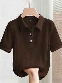 Elenzga Plus Size Women's Casual Elegant Solid Color Polo T-ShirtDaily Commute Everyday School - Multicolor - View 4
