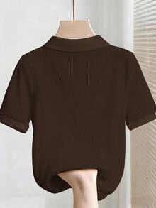 Elenzga Plus Size Women's Casual Elegant Solid Color Polo T-ShirtDaily Commute Everyday School - Multicolor - View 2