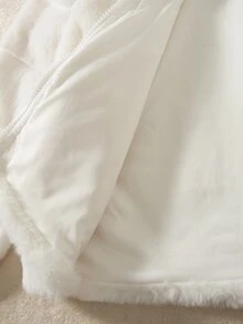 SHEIN Sparklyn 1件女童白色條紋拼色短款人造毛領拉鍊夾克，適合秋冬，街頭風，休閒日常、旅行、派對，百搭外套 - 白色 - 查看 4