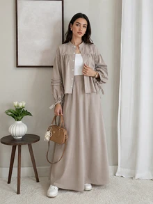 Solavon Women's Shirt And Skirt Arabic Costume Set - Grey - View 3