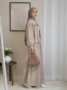 Solavon Women's Shirt And Skirt Arabic Costume Set - Grey - View 5