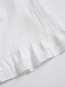 Elamini Women's Summer Solid Color Waist-Cinched Ruffle Tie-Cuff Short Sleeve Shirt - White - View 7