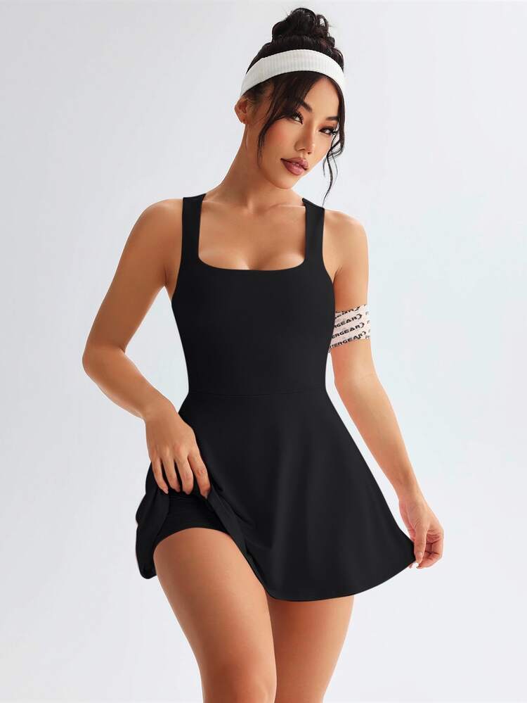 Dewbera Dewbera Women's Solid Color Casual Cross-Back Sports Dress - Black - View 6