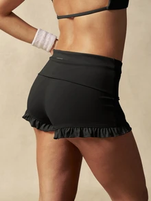 VARSIVA Women's Simple Solid Color Ruffle Hem Sports Activewear Bottom Shorts, Summer - Black - View 3