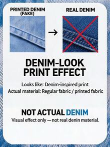 GlowEve [Denim Effect] Women's Casual Mid-Length Digital Print Denim Effect Round Neck Short Sleeve Dress Suitable For Work And Commuting - Multicolor - View 3