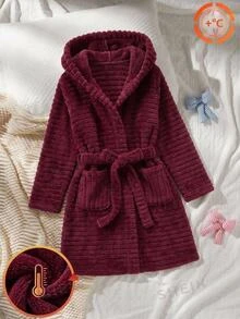 SHEIN 青少年女孩簡約秋冬舒適保暖加厚紅色居家服 - 紅色 - 查看 12