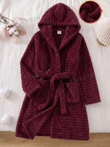 SHEIN 青少年女孩簡約秋冬舒適保暖加厚紅色居家服 - 紅色 - 查看 13