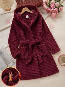 SHEIN 青少年女孩簡約秋冬舒適保暖加厚紅色居家服 - 紅色 - 查看 10