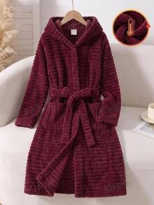 SHEIN 青少年女孩簡約秋冬舒適保暖加厚紅色居家服 - 紅色 - 查看 2