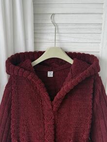 SHEIN 青少年女孩簡約秋冬舒適保暖加厚紅色居家服 - 紅色 - 查看 7
