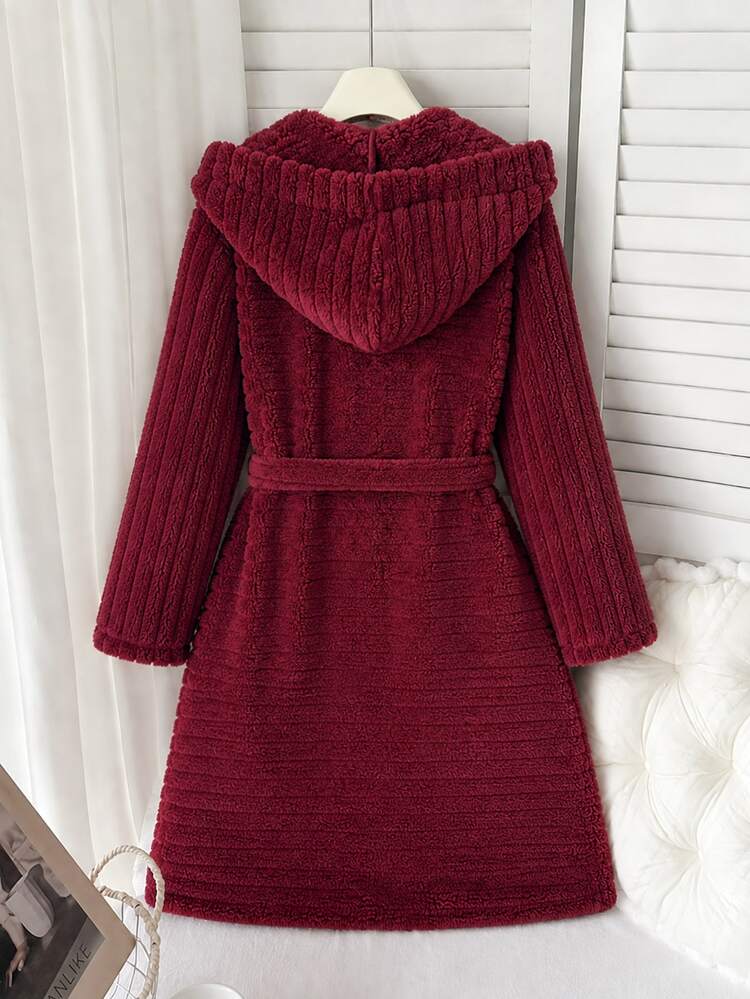 SHEIN Tween Girls Simple Autumn/Winter Comfortable Thermal Lined Thick Red Loungewear - Red - View 4