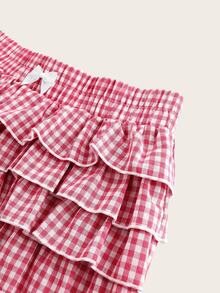 Maija Kids Maija Kids 女童蝴蝶结装饰格子层叠荷叶边短裙短裤 - 紅色 - 查看 5