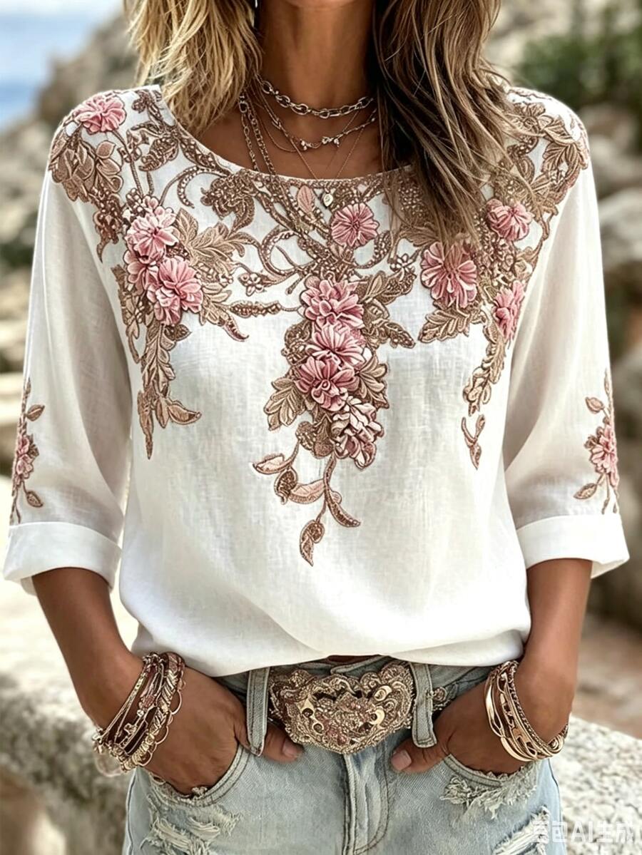 SHEIN [Printed Design] Women's Summer Apricot Base Multi-Color Floral ...