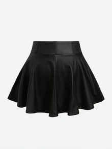 SHEIN 兒童青少年女孩純色PU皮革喇叭下擺裙 - 黑色 - 查看 5