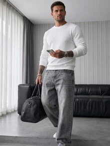 Manfinity Homme Men's Solid Color Casual Versatile Daily Wear Pullover Pullover Sweatshirt - White - View 6