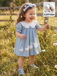 Cozy Pixies Baby Girl Floral Print Petal Sleeve Cinched Waist Dress - Teal Blue - View 1