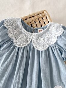 Cozy Pixies Baby Girl Floral Print Petal Sleeve Cinched Waist Dress - Teal Blue - View 4