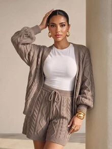Structelle Autumn/Winter Cable Knit Sweater 2 Pieces Set - Mocha Brown - View 5