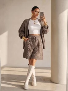Structelle Autumn/Winter Cable Knit Sweater 2 Pieces Set - Mocha Brown - View 7