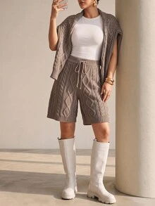 Structelle Autumn/Winter Cable Knit Sweater 2 Pieces Set - Mocha Brown - View 1