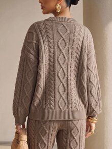 Structelle Autumn/Winter Cable Knit Sweater 2 Pieces Set - Mocha Brown - View 2