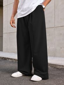 Manfinity EZcore 男士大码休闲宽松直筒裤，带斜口袋，秋季 - 黑色 - 查看 8