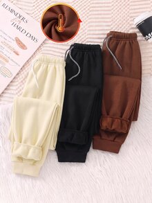 SHEIN Little Byeori 買2送1 3入組 青少年男孩休閒運動學院風簡約抽繩腰飾高CP值多件裝運動長褲 適合兒童 - 彩色 - 查看 1
